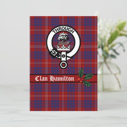 Clan Hamilton Crest en Tartan Kerstkaart (Staand voorkant)