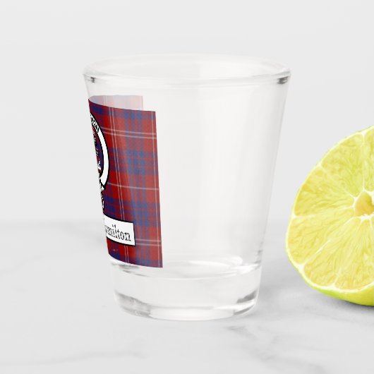 Clan Hamilton Crest en Tartan Shot Glas (Rechts)