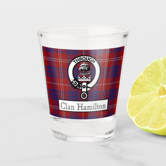 Clan Hamilton Crest en Tartan Shot Glas (Voorkant)