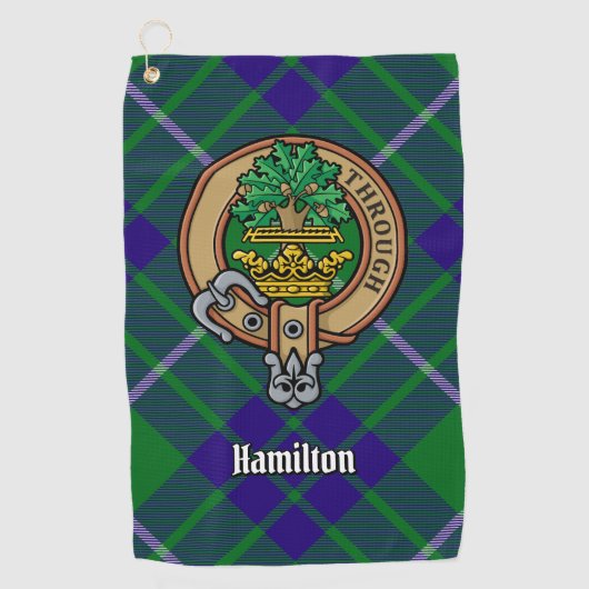 Clan Hamilton Crest over het jagen op Tartan Golfh Golfhanddoek (Voorkant)