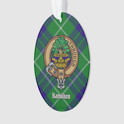 Clan Hamilton Crest over het jagen op Tartan Ornam Ornament (voorkant)