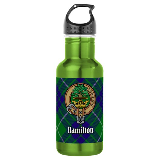 Clan Hamilton Crest over Hunting Tartan Waterfles (Voorkant)