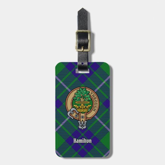 Clan Hamilton Crest over jagen Tartan Bagagelabel (Voorkant verticaal)