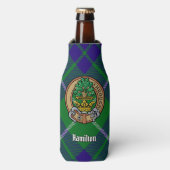 Clan Hamilton Crest over jagen Tartan Flesjeskoeler (Fles Voorkant)