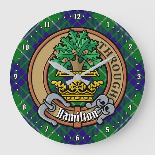Clan Hamilton Crest over jagen Tartan Grote Klok (Voorkant)