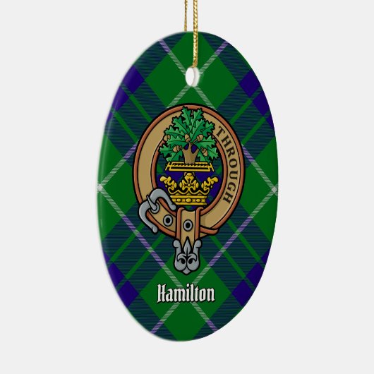 Clan Hamilton Crest over jagen Tartan Keramisch Ornament (Rechts)