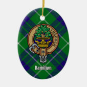 Clan Hamilton Crest over jagen Tartan Keramisch Ornament (Voorkant)