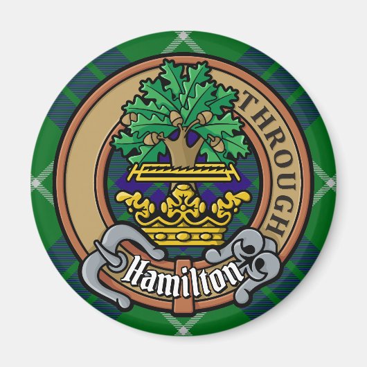 Clan Hamilton Crest over jagen Tartan Magneet (Voorkant)