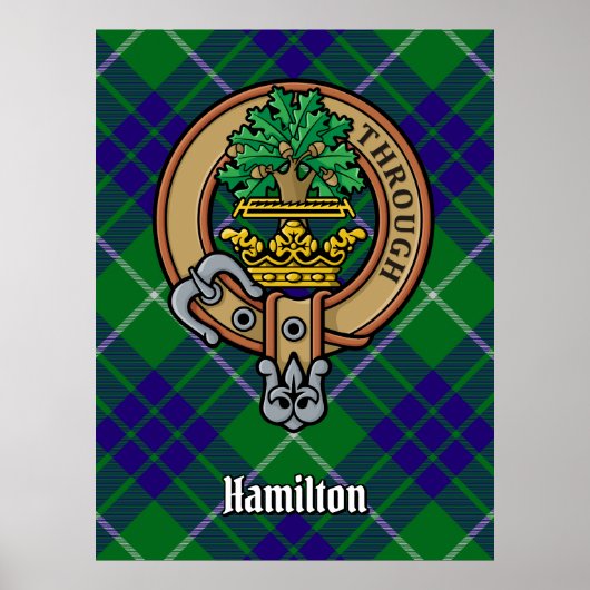Clan Hamilton Crest over jagen Tartan Poster (Voorkant)