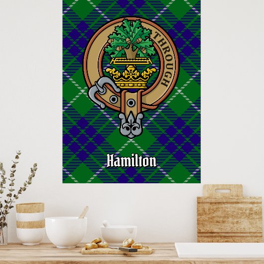 Clan Hamilton Crest over jagen Tartan Poster (Keuken)