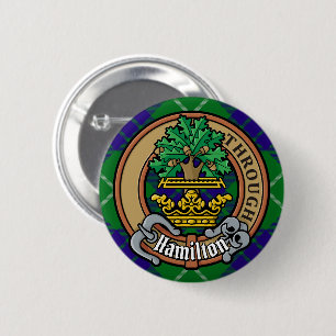 Clan Hamilton Crest over jagen Tartan Ronde Button 5,7 Cm