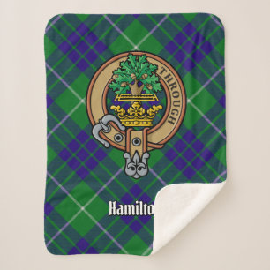 Clan Hamilton Crest over jagen Tartan Sherpa Deken