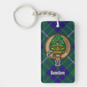 Clan Hamilton Crest over jagen Tartan Sleutelhange Sleutelhanger (Voorkant)