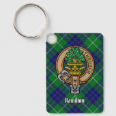 Clan Hamilton Crest over jagen Tartan Sleutelhange Sleutelhanger (Voorkant)