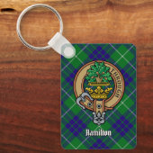 Clan Hamilton Crest over jagen Tartan Sleutelhange Sleutelhanger (Voorkant)