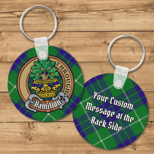 Clan Hamilton Crest over jagen Tartan Sleutelhanger