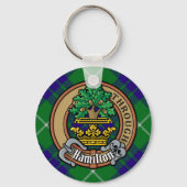 Clan Hamilton Crest over jagen Tartan Sleutelhanger (Voorkant)