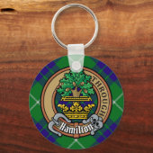 Clan Hamilton Crest over jagen Tartan Sleutelhanger (Voorkant)