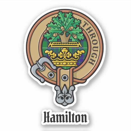 Clan Hamilton Crest over jagen Tartan Sticker (Voorkant)