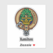 Clan Hamilton Crest over jagen Tartan Sticker (Vel)