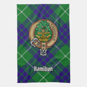 Clan Hamilton Crest over jagen Tartan Theedoek