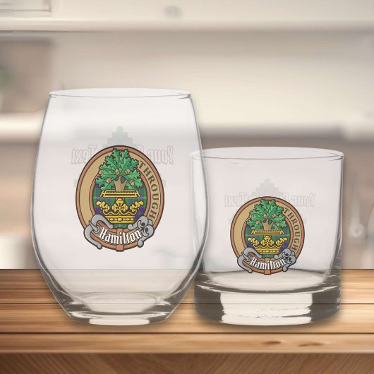 Clan Hamilton Crest over jagen Tartan Whisky Glas