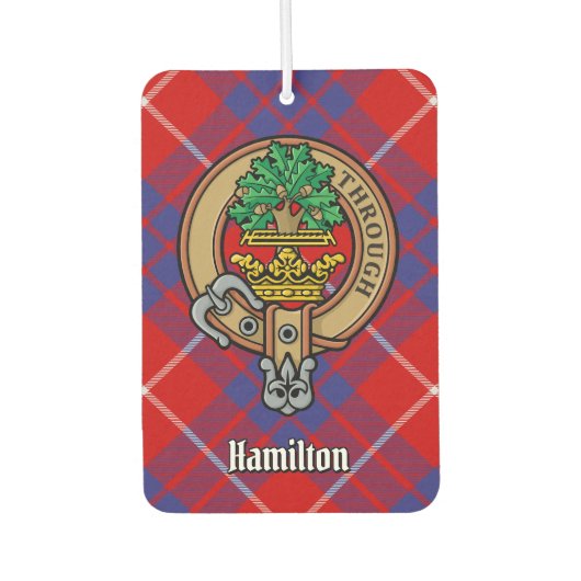 Clan Hamilton Crest over Red Tartan Air Freshener Luchtverfrisser (Voorkant)