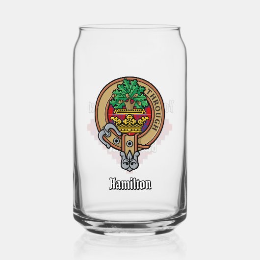 Clan Hamilton Crest over Red Tartan Blikvorm Glas (Voorkant)