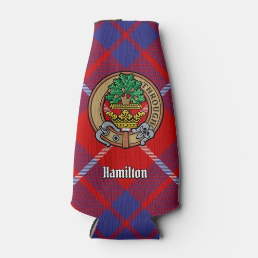 Clan Hamilton Crest over Red Tartan Bottle Cooler (Voorkant)