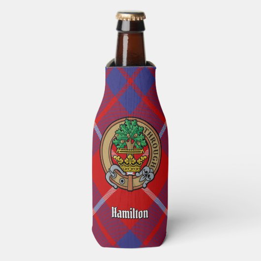 Clan Hamilton Crest over Red Tartan Bottle Cooler (Fles Voorkant)