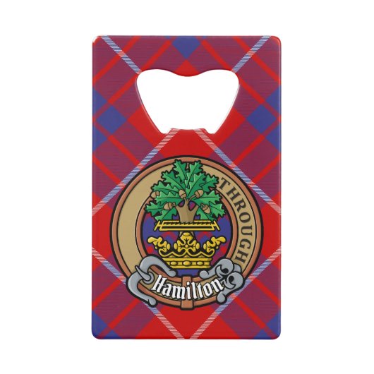 Clan Hamilton Crest over Red Tartan Creditkaart Flessenopener (Voorkant)
