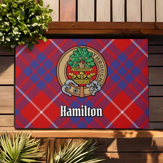 Clan Hamilton Crest over Red Tartan Deurmat