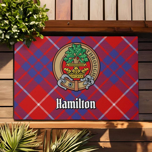 Clan Hamilton Crest over Red Tartan Deurmat (Creator heeft geüpload)
