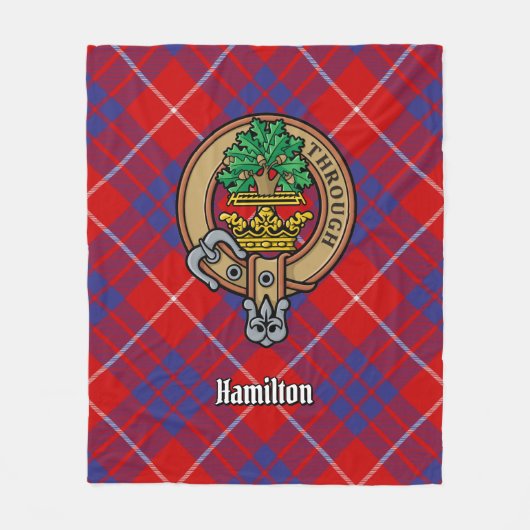 Clan Hamilton Crest over Red Tartan Fleece Deken (Voorkant)