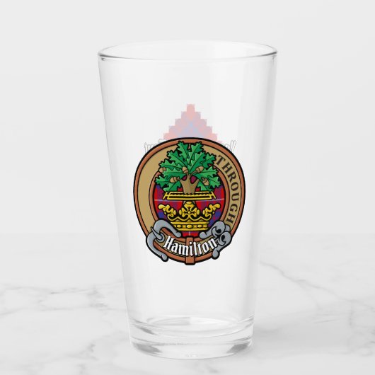Clan Hamilton Crest over Red Tartan Glas (Voorkant)