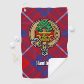 Clan Hamilton Crest over Red Tartan Golf Towel Golfhanddoek (Insitu)