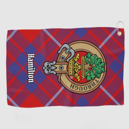 Clan Hamilton Crest over Red Tartan Golf Towel Golfhanddoek (Horizontaal)