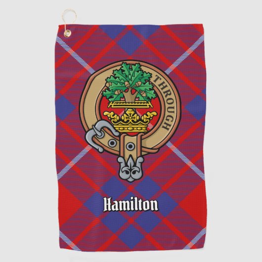 Clan Hamilton Crest over Red Tartan Golf Towel Golfhanddoek (Voorkant)