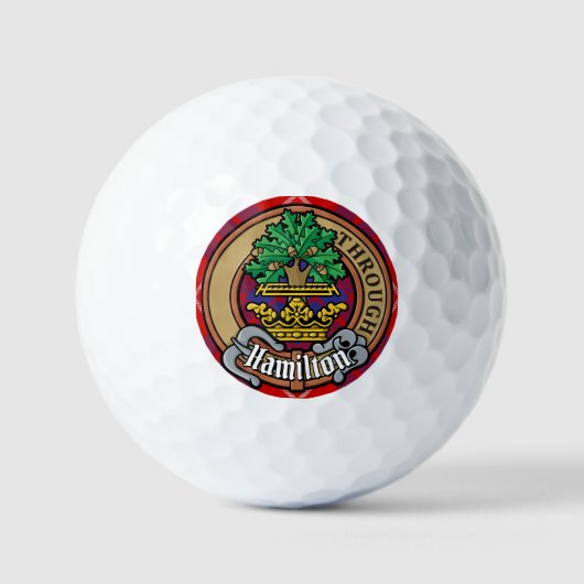 Clan Hamilton Crest over Red Tartan Golfballen (Voorkant)
