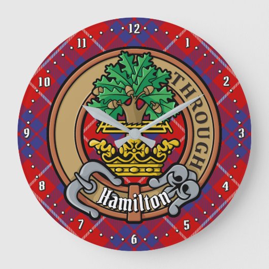 Clan Hamilton Crest over Red Tartan Grote Klok (Voorkant)