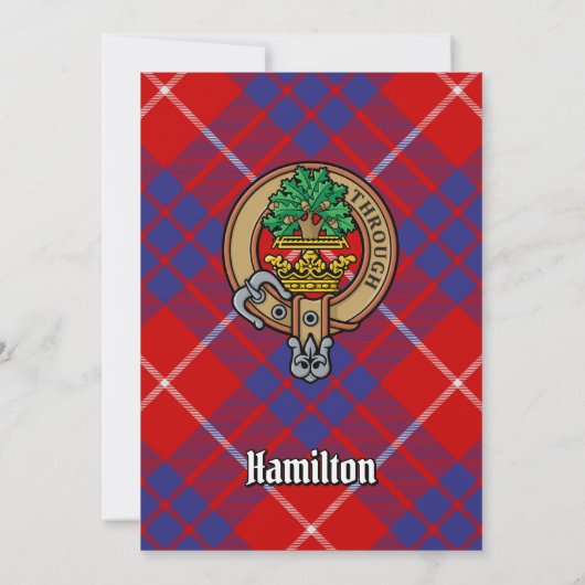 Clan Hamilton Crest over Red Tartan Kaart (Achterkant)
