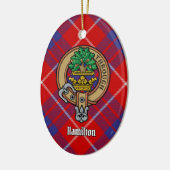 Clan Hamilton Crest over Red Tartan Keramisch Ornament (Links)
