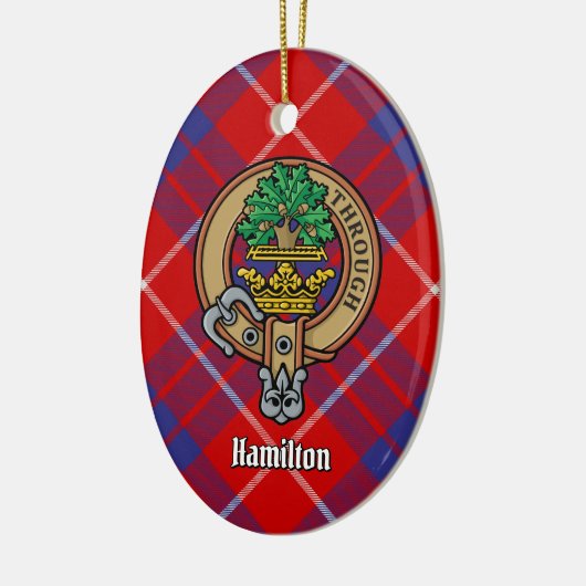 Clan Hamilton Crest over Red Tartan Keramisch Ornament (Links)