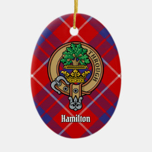 Clan Hamilton Crest over Red Tartan Keramisch Ornament