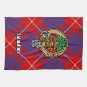 Clan Hamilton Crest over Red Tartan Kitchen Towel Theedoek (Horizontaal)