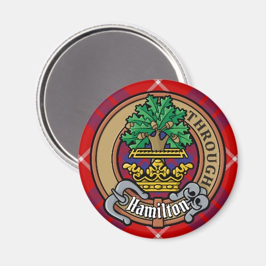 Clan Hamilton Crest over Red Tartan Magneet (Voorkant / Achterkant)