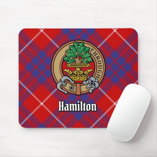 Clan Hamilton Crest over Red Tartan Muismat (Met muis)