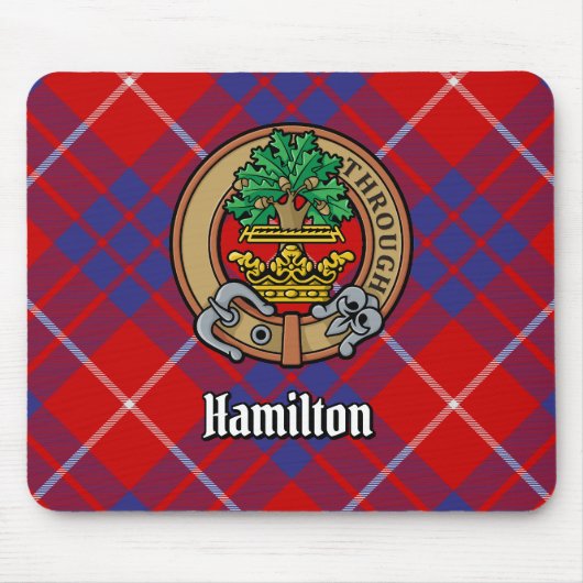 Clan Hamilton Crest over Red Tartan Muismat (Voorkant)