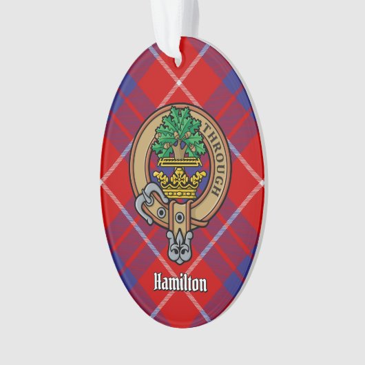 Clan Hamilton Crest over Red Tartan Ornament (voorkant)