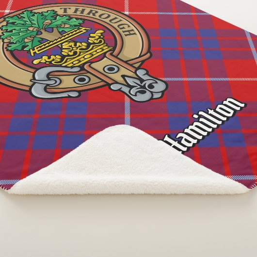 Clan Hamilton Crest over Red Tartan Sherpa Deken (3/4)